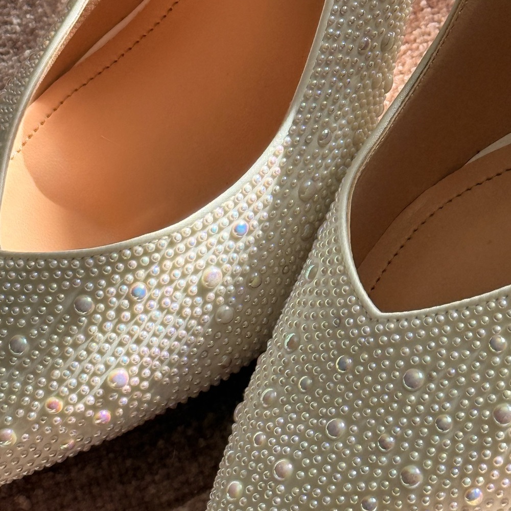 Embellished Ivory Slingback Kitten Heel Pumps - Picture 5 of 7